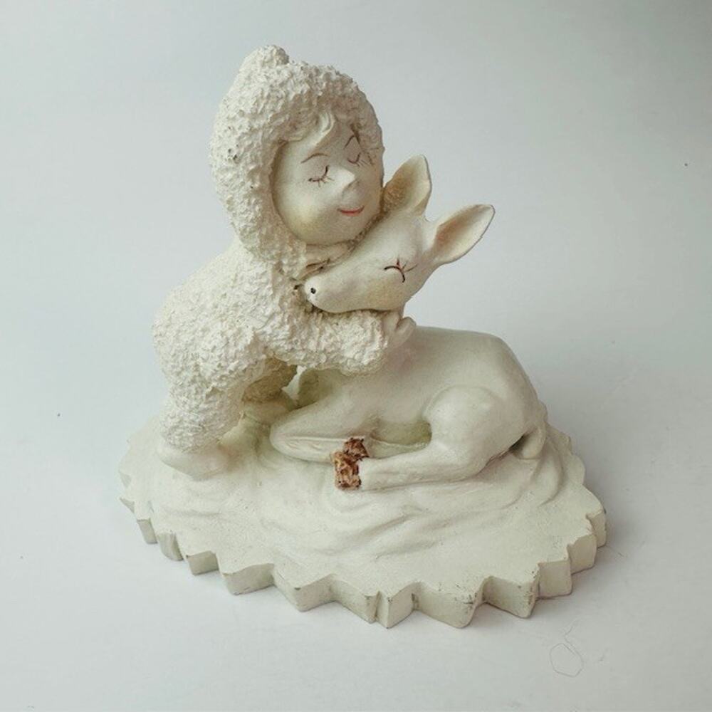 Avery Creations Snow Buddies Figurine Eskimo Child Hugging Deer Precious Vintage